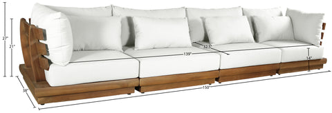 Zadie White 150 Off-White Water Resistant Fabric Upholstered Outdoor Patio Modular Sofa, 4-Piece