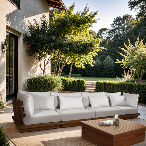 Zadie White 150 Off-White Water Resistant Fabric Upholstered Outdoor Patio Modular Sofa, 4-Piece