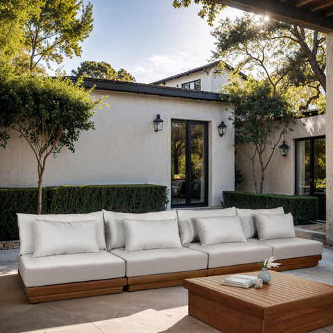 Zadie White 148 Off-White Water Resistant Fabric Upholstered Outdoor Patio Modular Sofa , 4-Piece (Style 1)