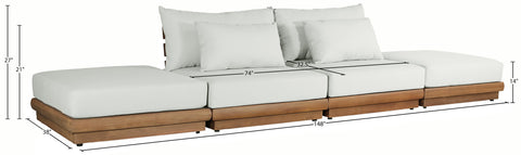Zadie White 148 Off-White Water Resistant Fabric Upholstered Outdoor Patio Modular Sofa , 4-Piece (Style 2)