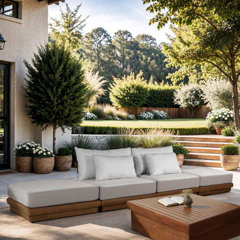 Zadie White 148 Off-White Water Resistant Fabric Upholstered Outdoor Patio Modular Sofa , 4-Piece (Style 2)