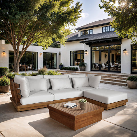 Zadie White 113 Off-White Water Resistant Fabric Upholstered Outdoor Patio Modular Sectional , 4-Piece (Style 1)
