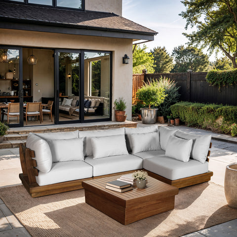 Zadie White 113 Off-White Water Resistant Fabric Upholstered Outdoor Patio Modular Sectional , 4-Piece (Style 2)