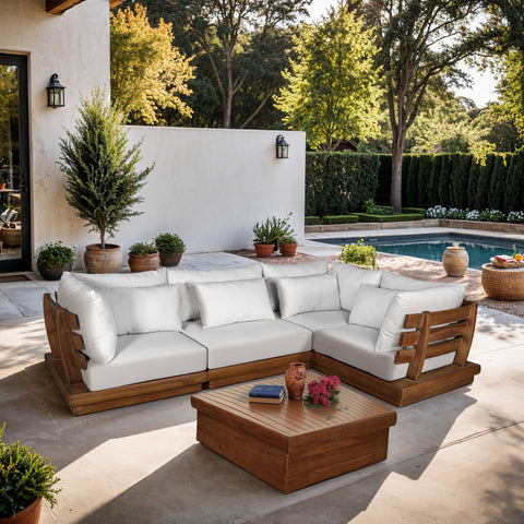 Zadie White 113 Off-White Water Resistant Fabric Upholstered Outdoor Patio Modular Sectional , 4-Piece (Style 3)