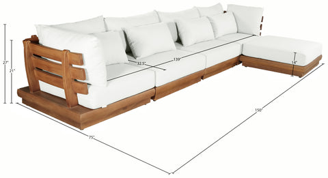 Zadie White 150 Off-White Water Resistant Fabric Upholstered Outdoor Patio Modular Sectional , 5-Piece (Style 1)