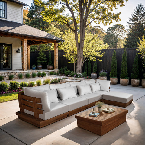 Zadie White 150 Off-White Water Resistant Fabric Upholstered Outdoor Patio Modular Sectional , 5-Piece (Style 1)