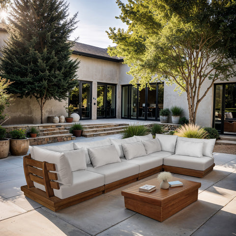 Zadie White 150 Off-White Water Resistant Fabric Upholstered Outdoor Patio Modular Sectional , 5-Piece (Style 2)