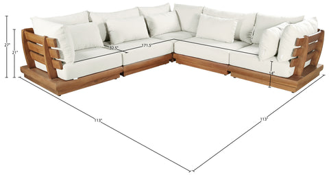 Zadie White 113 Off-White Water Resistant Fabric Upholstered Outdoor Patio Modular Sectional, 5-Piece