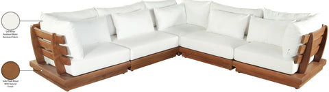 Zadie White 113 Off-White Water Resistant Fabric Upholstered Outdoor Patio Modular Sectional, 5-Piece