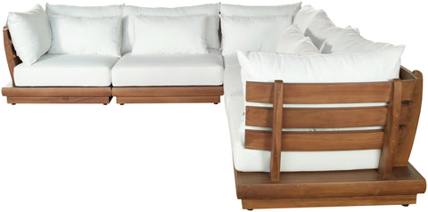 Zadie White 113 Off-White Water Resistant Fabric Upholstered Outdoor Patio Modular Sectional, 5-Piece