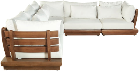 Zadie White 113 Off-White Water Resistant Fabric Upholstered Outdoor Patio Modular Sectional, 5-Piece