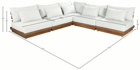 Zadie White 112 Off-White Water Resistant Fabric Upholstered Outdoor Patio Modular Sectional, 5-Piece