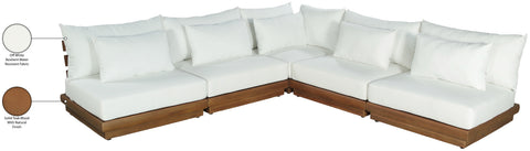 Zadie White 112 Off-White Water Resistant Fabric Upholstered Outdoor Patio Modular Sectional, 5-Piece
