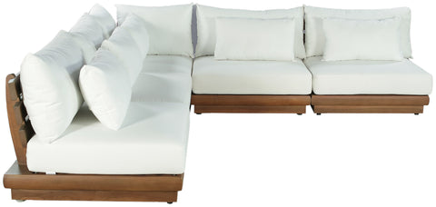 Zadie White 112 Off-White Water Resistant Fabric Upholstered Outdoor Patio Modular Sectional, 5-Piece