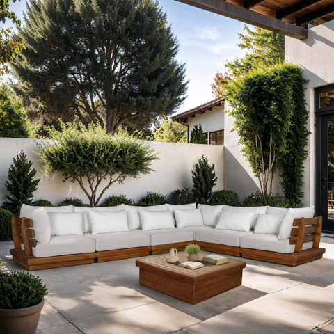Zadie White 150 Off-White Water Resistant Fabric Upholstered Outdoor Patio Modular Sectional , 6-Piece (Style 1)