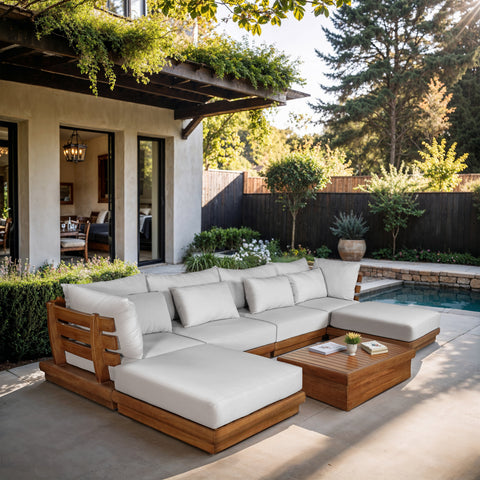 Zadie White 150 Off-White Water Resistant Fabric Upholstered Outdoor Patio Modular Sectional , 6-Piece (Style 2)
