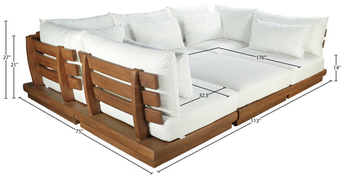 Zadie White 113 Off-White Water Resistant Fabric Upholstered Outdoor Patio Modular Sectional, 6-Piece