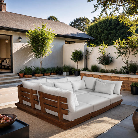 Zadie White 113 Off-White Water Resistant Fabric Upholstered Outdoor Patio Modular Sectional, 6-Piece