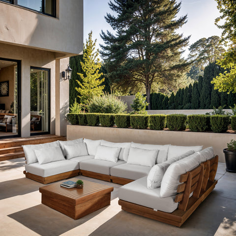 Zadie White 150 Off-White Water Resistant Fabric Upholstered Outdoor Patio Modular Sectional , 6-Piece (Style 3)