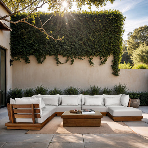 Zadie White 150 Off-White Water Resistant Fabric Upholstered Outdoor Patio Modular Sectional, 7-Piece