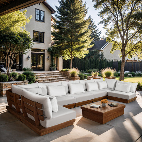 Zadie White 187 Off-White Water Resistant Fabric Upholstered Outdoor Patio Modular Sectional, 7-Piece