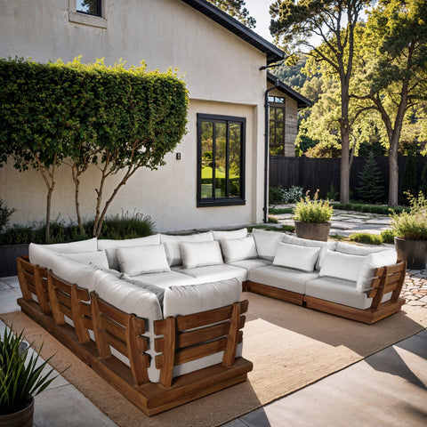 Zadie White 150 Off-White Water Resistant Fabric Upholstered Outdoor Patio Modular Sectional, 8-Piece