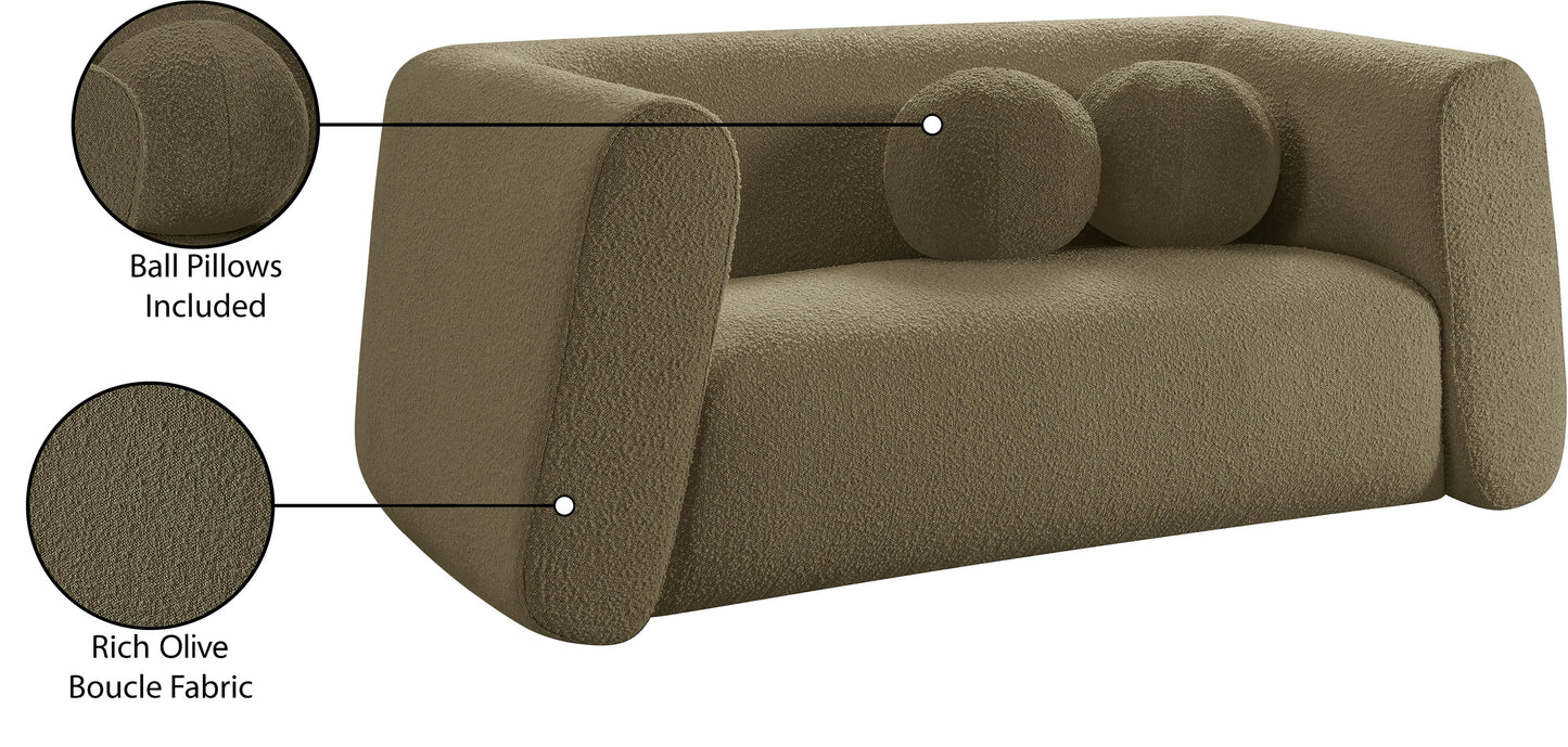 siena olive boucle fabric loveseat l