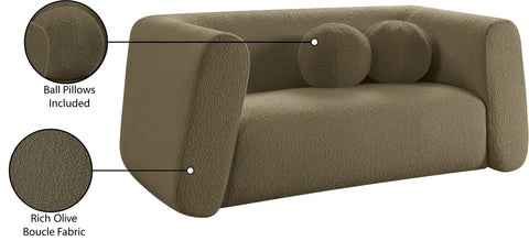 Siena Olive Boucle Fabric Loveseat L