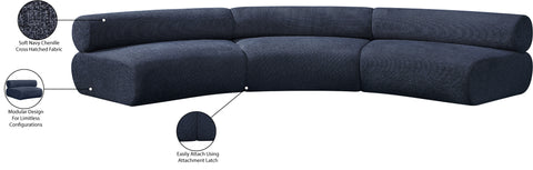 Bellamy Navy 152 Chenille Fabric Upholstered Modular Sectional, 3-Piece