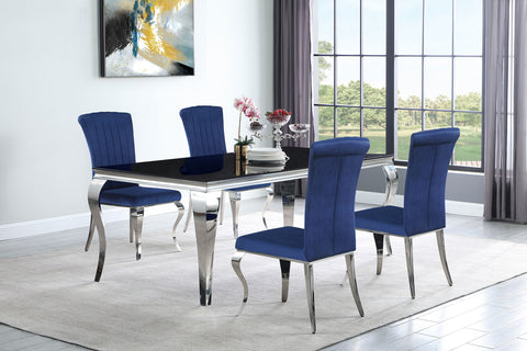 Keene 5-piece 81" Rectangular Black Glass Dining Set BlueInk Blue