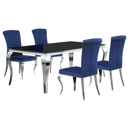 Keene 5-piece 81" Rectangular Black Glass Dining Set BlueInk Blue