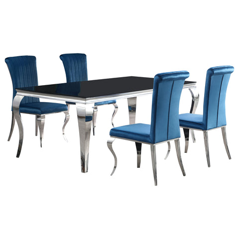 Keene 5-piece 81" Rectangular Black Glass Dining Set TealBlue