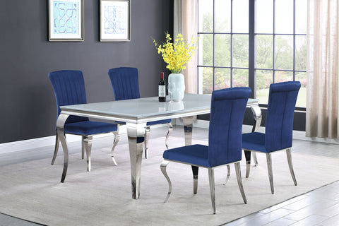 Keene 5-piece 81" Rectangular White Glass Dining Set BlueInk Blue