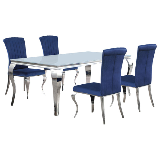 Keene 5-piece 81" Rectangular White Glass Dining Set BlueInk Blue