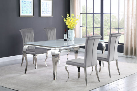 Keene 5-piece 81" Rectangular White Glass Dining Set GreyGrey