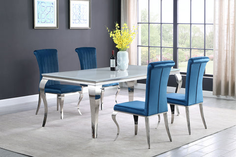 Keene 5-piece 81" Rectangular White Glass Dining Set TealBlue