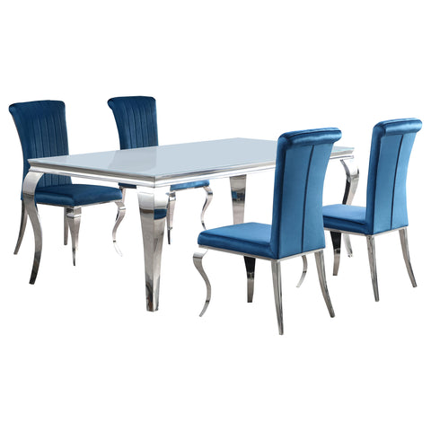 Keene 5-piece 81" Rectangular White Glass Dining Set TealBlue