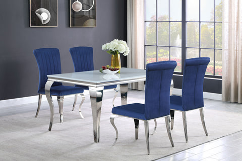 Keene 5-piece 61" Rectangular White Glass Dining Set BlueInk Blue