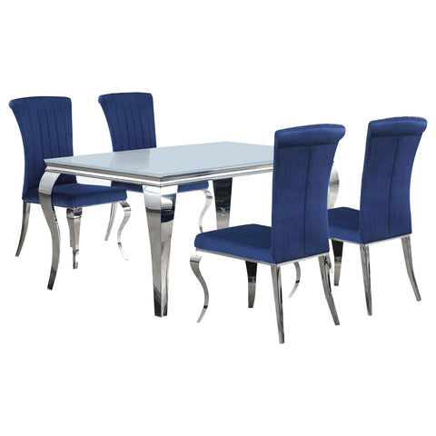 Keene 5-piece 61" Rectangular White Glass Dining Set BlueInk Blue