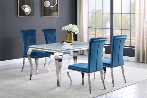 Keene 5-piece 61" Rectangular White Glass Dining Set TealBlue