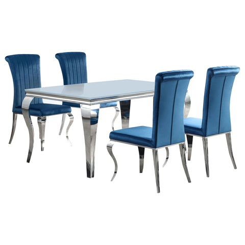 Keene 5-piece 61" Rectangular White Glass Dining Set TealBlue