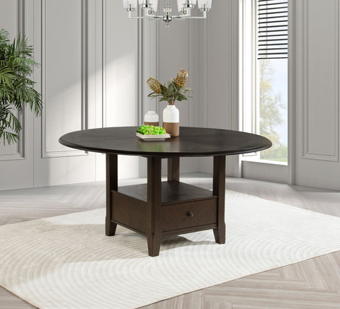 Douglas 60-inch Round Dining Table with Drawer Dark CocoaDark Cocoa