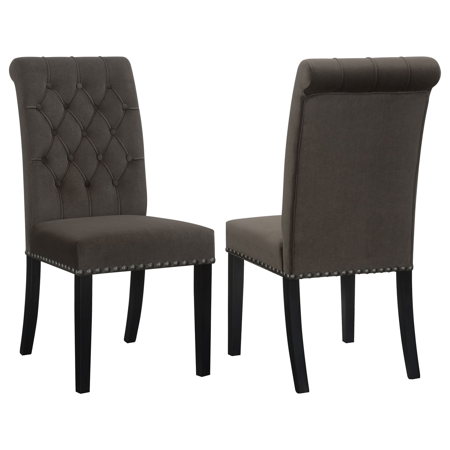 24x24-inch velvet upholstered dining side chair brown (set of 2)brown