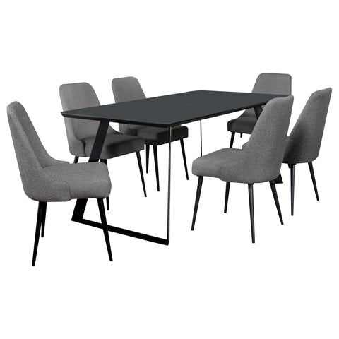 Shawna 7-piece Rectangular Ceramic Top Dining Table Set BlackBlack