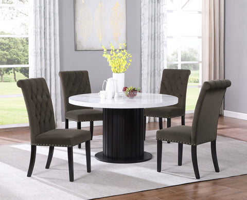 Camie 5-piece Round Marble Top Dining Table Set BrownRustic Espresso / Brown