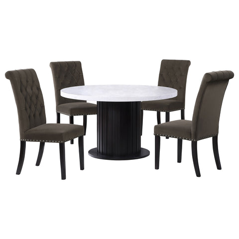 Camie 5-piece Round Marble Top Dining Table Set BrownRustic Espresso / Brown