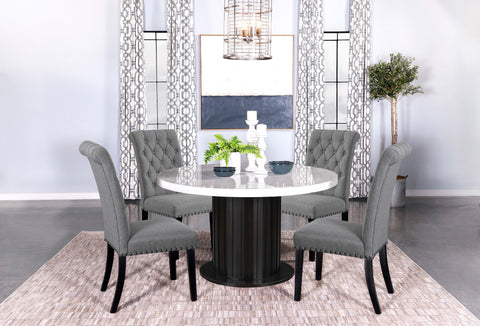 Camie 5-piece Round Marble Top Dining Table Set GreyRustic Espresso / Grey