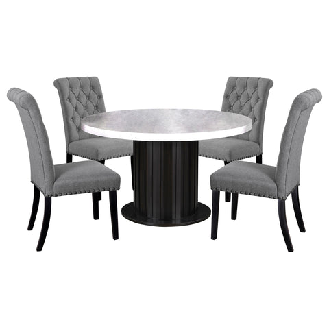 Camie 5-piece Round Marble Top Dining Table Set GreyRustic Espresso / Grey
