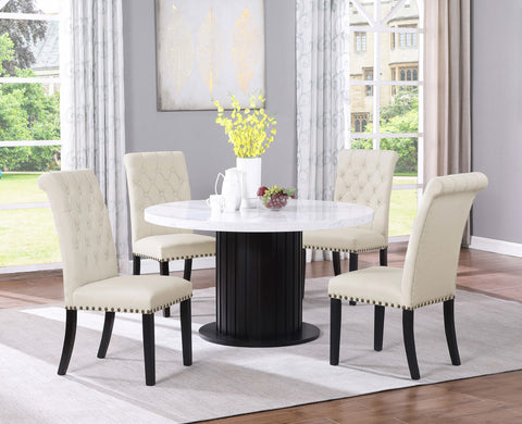 Camie 5-piece Round Marble Top Dining Table Set BeigeRustic Espresso / Beige