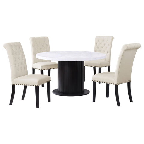 Camie 5-piece Round Marble Top Dining Table Set BeigeRustic Espresso / Beige